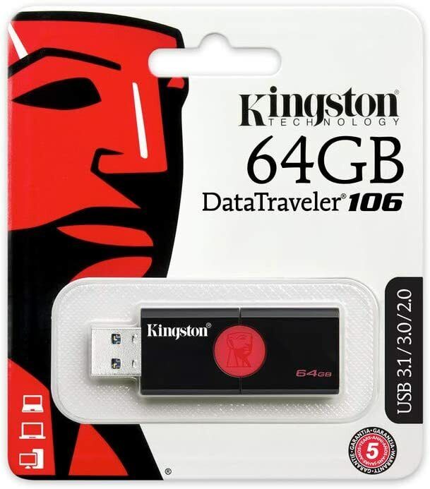 Kingston DataTraveler 106 DT106/64GB Flash Drive USB Memory 3.0 and 2.0 100 MB/s
