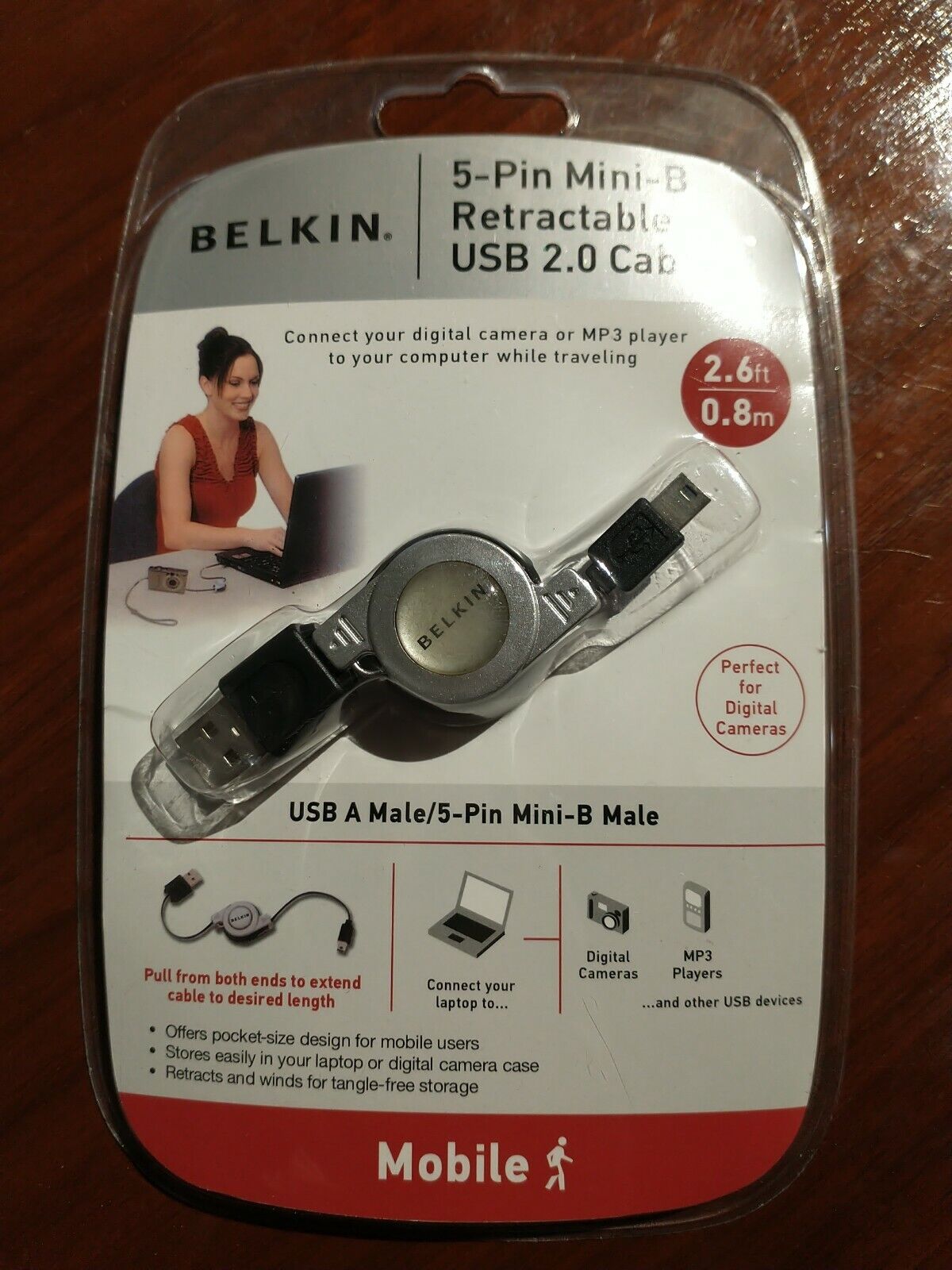Belkin F3u138v03-rtc USB 2.0 Retractable Cable, Silver