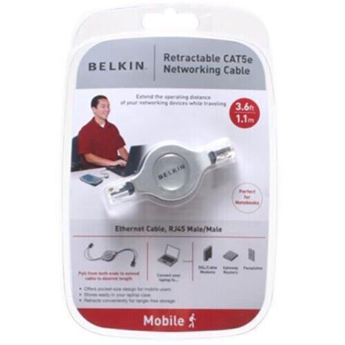 Lot Of 9 - Belkin Retractable CAT5e Network Cable 3.6 feet Ethernet Cable RJ45