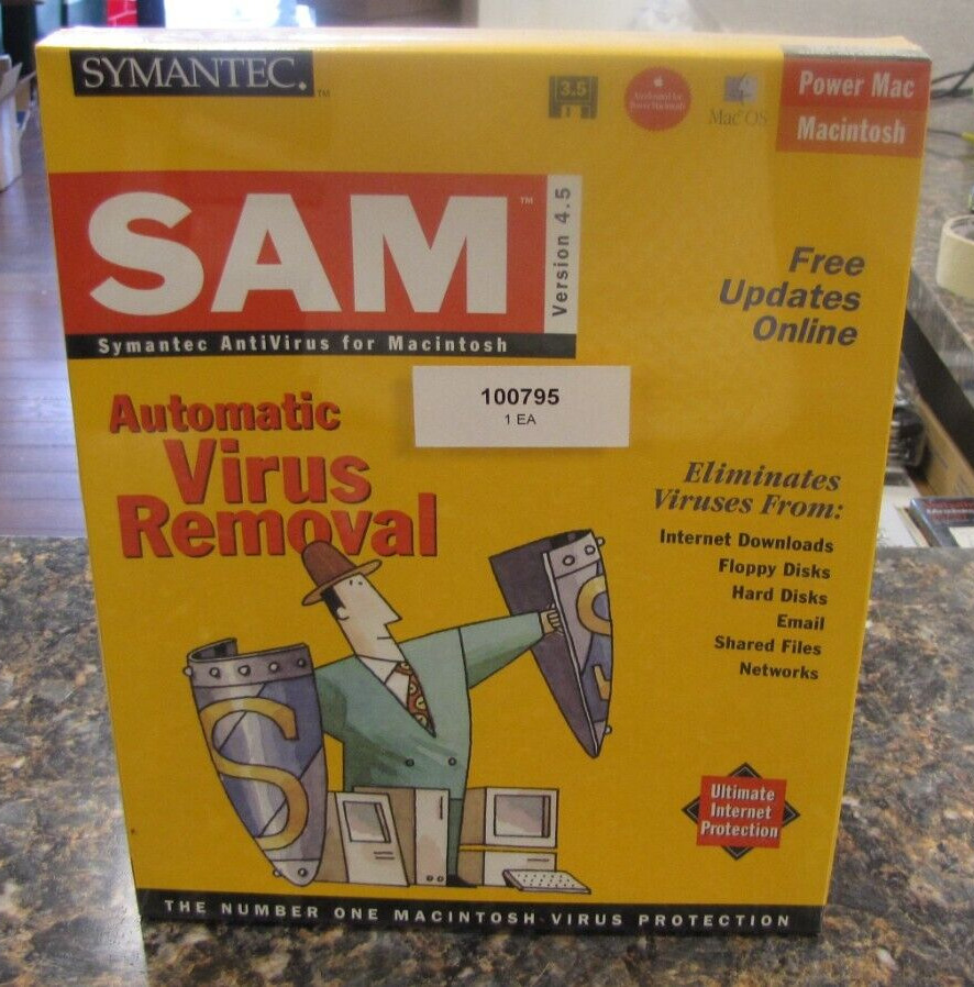 Vintage Symantec SAM Virus Removal Version 4.5 for Macintosh - New Sealed Box