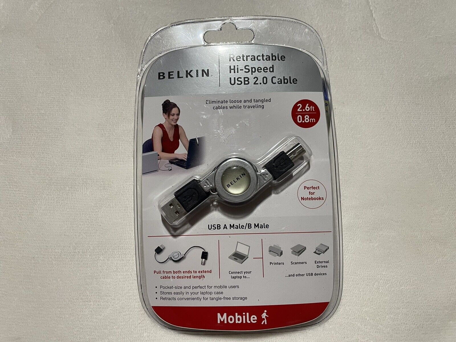 Belkin F3u138v03-rtc USB 2.0 Retractable Cable, Silver
