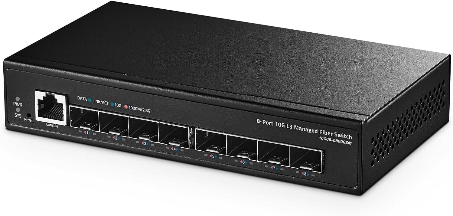 8 Port 10G SFP+ Managed Switch 10 Gigabit Optical Ethernet L3 160Gbps Bandwidth