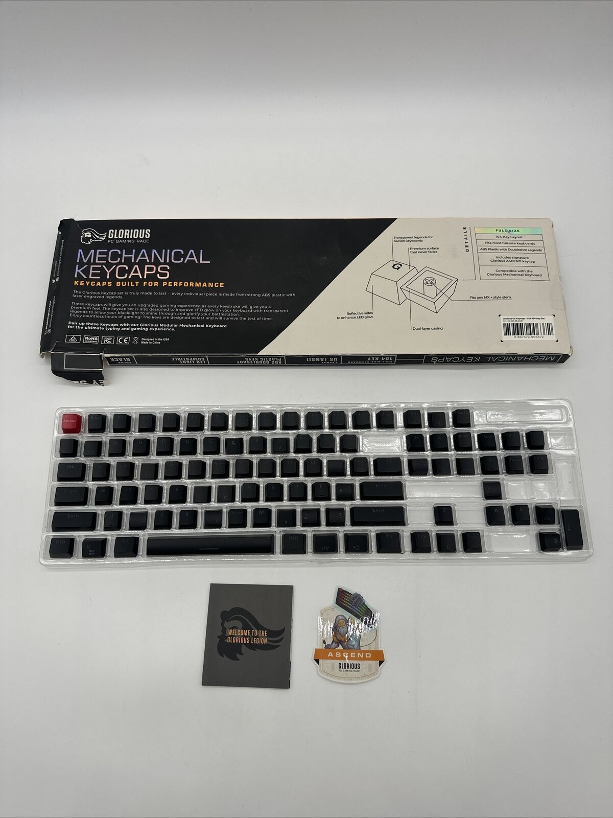 Glorious Key ABS Doubleshot Mechanical Keyboard Keycaps (Black) fort part Only .
