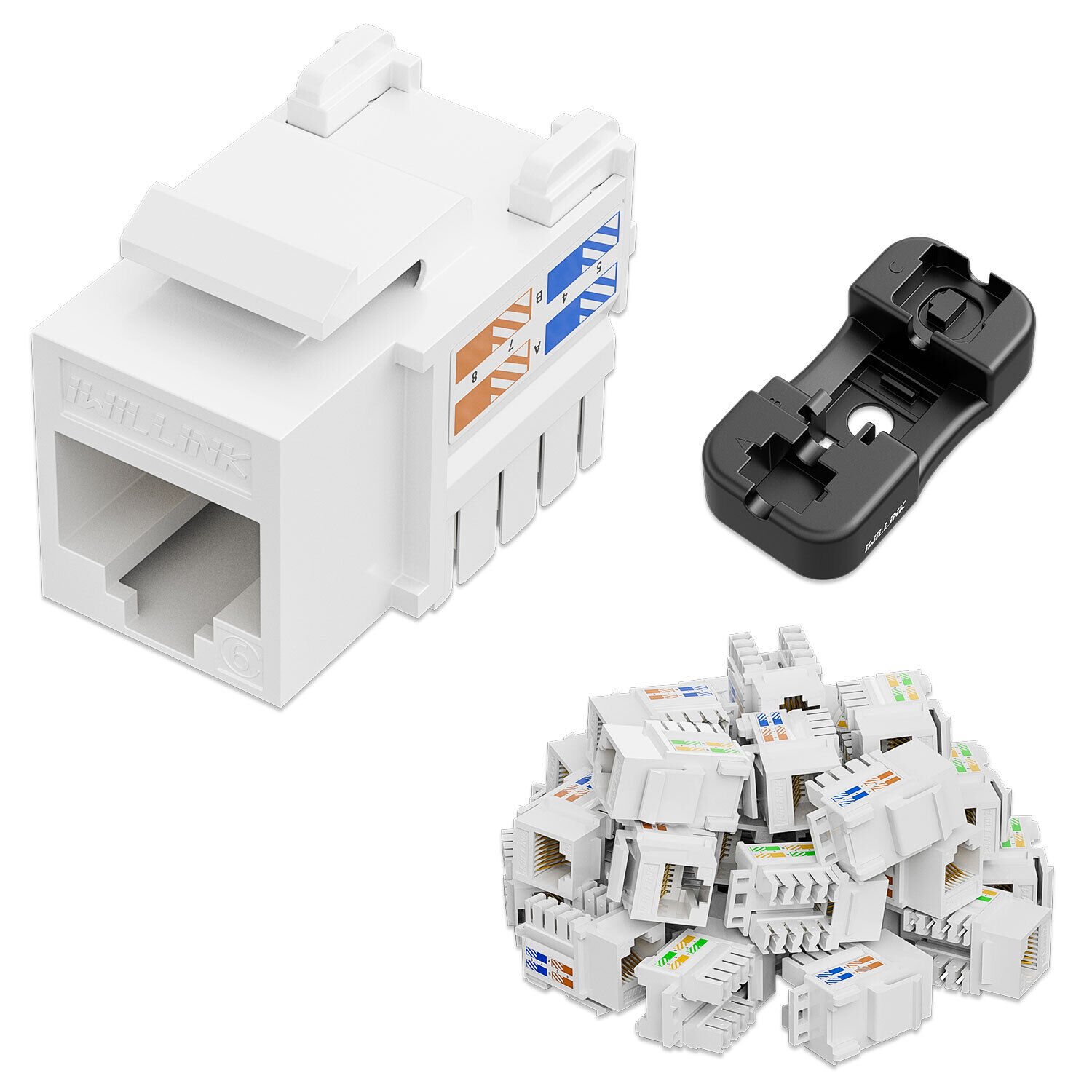 iwillink 25 Pack Cat6 RJ45 Keystone Jack and Punch-down Stand