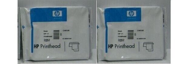 2 Genuine Original HP 11 Printheads C4810A Black  SEALED BAG NO BOX